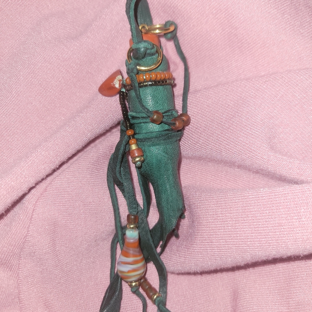 Artisan Bohemian Green Beaded Leather Necklace